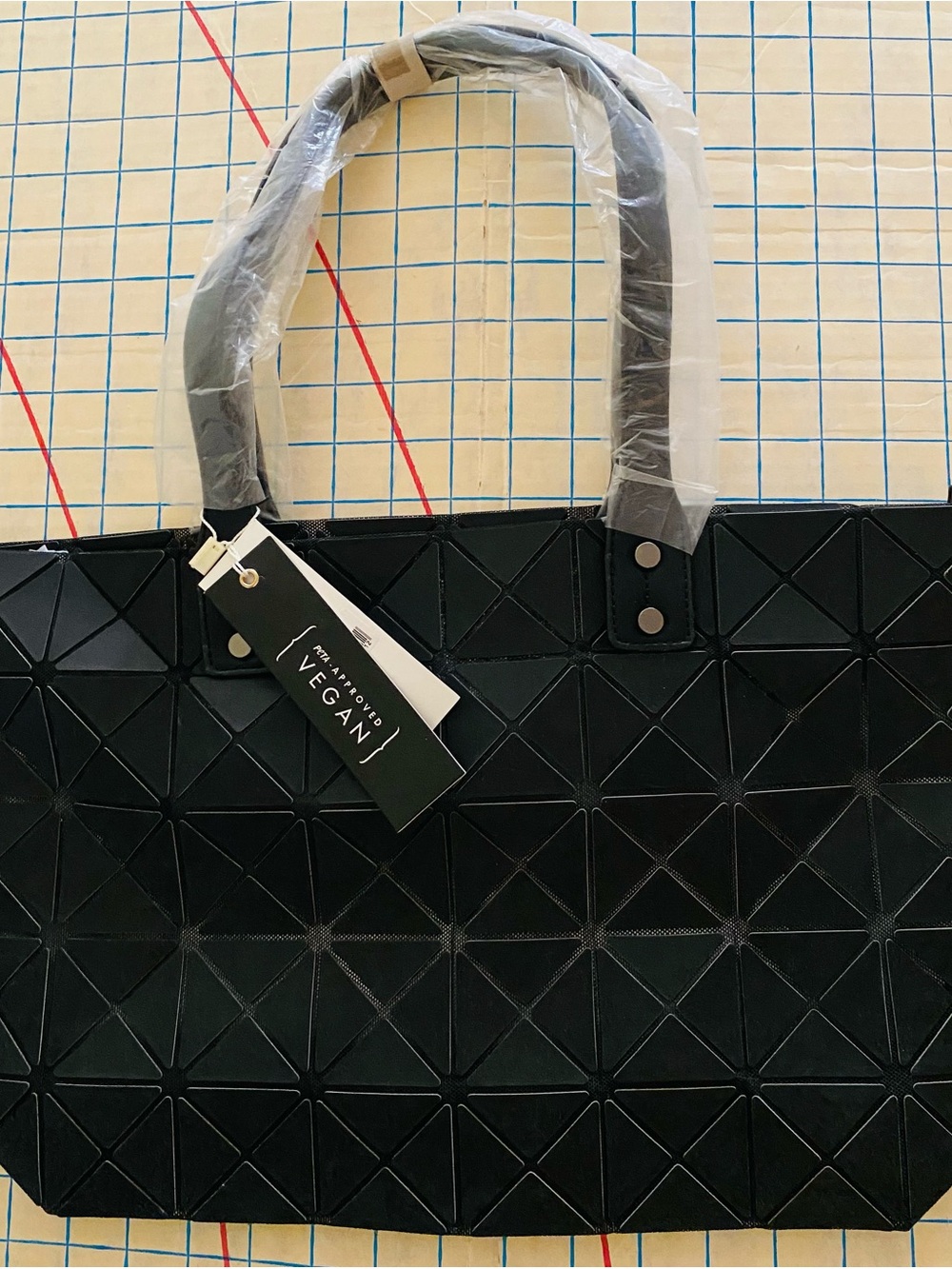 Isabelle Black Geometric Tote Bag with Double Handles
